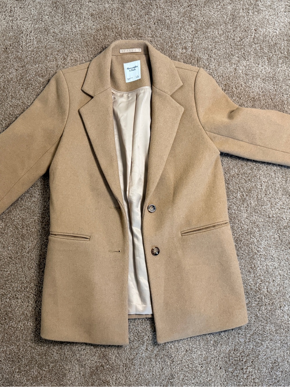 Abercrombie & Fitch Tan Single-Breasted Wool Blend Blazer